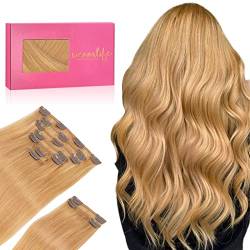 WENNALIFE Clip In Extensions Echthaar, 150g 55cm 9pcs Erdbeeren Blond Clip In Extensions Hair Extensions Clip In Remy Natürliche Echthaar Extensions Clip Haarverlängerung Echthaar von Wennalife