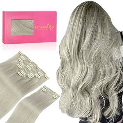 WENNALIFE Clip In Extensions Echthaar, 150g 55cm 9pcs Grau Clip In Extensions Hair Extensions Clip In Remy Natürliche Echthaar Extensions Clip Haarverlängerung Echthaar von Wennalife