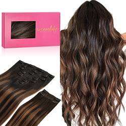 WENNALIFE Clip In Extensions Echthaar, 150g 60cm 9pcs Balayage Natürliches Schwarz bis Chestnut Braun Clip In Extensions Hair Extensions Clip In Echthaar Extensions Clip Haarverlängerung Echthaar von Wennalife