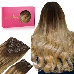 WENNALIFE Clip In Extensions Echthaar, 150g 60cm 9pcs Balayage Schokoladenbraun bis Dirty Blonde Clip In Extensions Hair Extensions Clip In Remy Echthaar Extensions Clip Haarverlängerung Echthaar von Wennalife