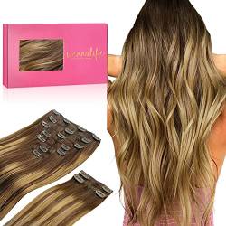 WENNALIFE Clip In Extensions Echthaar, 150g 60cm 9pcs Balayage Schokoladenbraun bis Karamellblond Clip In Extensions Hair Extensions Clip In Remy Echthaar Extensions Clip Haarverlängerung Echthaar von Wennalife