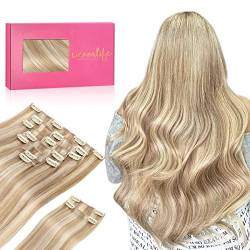 WENNALIFE Clip In Extensions Echthaar, 150g 60cm 9pcs Dreckiges Blond Highlights Bleichblond Clip In Extensions Hair Extensions Clip In Natürliche Echthaar Extensions Clip Haarverlängerung Echthaar von Wennalife