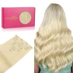 WENNALIFE Clip in Extensions Echthaar, 60cm 24 Zoll 120g 7pcs Bleichblond Haarverlängerung Echthaar Extensions Clip in Hair Extensions Glatt Haar Extensions Clip Extensions Echthaar Günstig von Wennalife