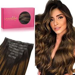 WENNALIFE Nahtlose Clip In Extensions Echthaar, 50cm 7pcs 150g Balayage Dunkel Braun to Chestnut Braun Echthaar Extensions Clip Remy Natürliche Seamless PU Clip in Extensions Haarverlängerung Echthaar von Wennalife