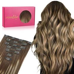 WENNALIFE Nahtlose Clip In Extensions Echthaar, 50cm 7pcs 150g Balayage Schokoladenbraun bis Honigblond Echthaar Extensions Clip Natürliche Seamless PU Clip in Extensions Haarverlängerung Echthaar von Wennalife