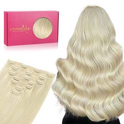 WENNALIFE Nahtlose Clip In Extensions Echthaar, 50cm 7pcs 150g Bleichblond Echthaar Extensions Clip Remy Natürliche Seamless PU Clip in Extensions Haarverlängerung Echthaar von Wennalife