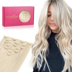 WENNALIFE Nahtlose Clip In Extensions Echthaar, 50cm 7pcs 150g Platinblond Echthaar Extensions Clip Remy Natürliche Seamless PU Clip in Extensions Haarverlängerung Echthaar von Wennalife