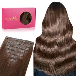 WENNALIFE Nahtlose Clip In Extensions Echthaar, 55cm 7pcs 150g Schokoladenbraun Echthaar Extensions Clip Remy Natürliche Seamless PU Clip in Extensions Haarverlängerung Echthaar von Wennalife