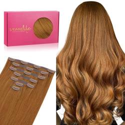 WENNALIFE Nahtlose Clip in Extensions Echthaar, 50cm 7pcs 150g Auburn Ginger Haarverlängerung Echthaar Extensions Clip Remy Hair Extensions Clip in Natürliche Glatt Seamless PU Haar Extensions von Wennalife