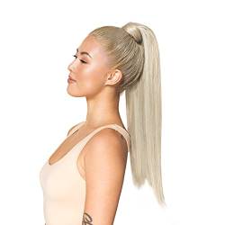 WENNALIFE Ponytail Extension, 55cm 90g Aschblond Highlights Platinblond Pferdeschwanz Haarteil Ponytail Extension Echthaar Clip in Wickeln Sie um Remy Ponytail Echthaar von Wennalife