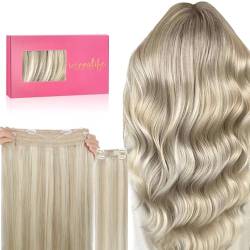 WENNALIFE Secret Hair Extensions Echthaar, 50cm 20 Zoll 140g Aschblond Highlights Platinblond Flip in Extension Echthaar Haarverlängerung Echthaar Extensions Mit Draht Remy Unsichtbare Haar Extensions von Wennalife