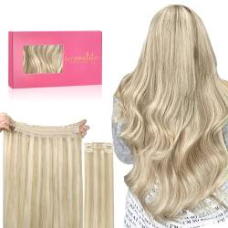 WENNALIFE Secret Hair Extensions Echthaar, 50cm 20 Zoll 140g Dreckiges Blond Highlights Bleichblond Flip in Extension Echthaar Haarverlängerung Echthaar Extensions Mit Draht Remy Haar Extensions von Wennalife