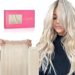 WENNALIFE Secret Hair Extensions Echthaar, 50cm 20 Zoll 140g Platinblond Flip in Extension Echthaar Haarverlängerung Echthaar Extensions Haarverlängerung Mit Draht Remy Unsichtbare Haar Extensions von Wennalife