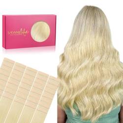 WENNALIFE Tape Extensions Echthaar, 40pcs 120g 65cm 26 Zoll Bleichblond Haarverlängerung Echthaar Extensions Tape Invisible Tape in Extensions Echthaar Hair Extensions Seidig Gerade Skin Weft Tape Ins von Wennalife