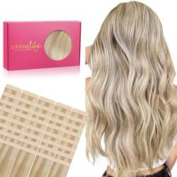 WENNALIFE Tape Extensions Echthaar, 40pcs 120g 65cm 26 Zoll Dreckiges Blond Highlights Bleichblond Haarverlängerung Echthaar Extensions Invisible Tape in Extensions Echthaar Seidig Hair Extensions von Wennalife