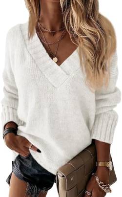 Wenrine Damen Pullover Winter Langarm V-Ausschnitt Strickpullover Sexy Lose Einfarbig von Wenrine