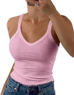 Wenrine Damen Tops Sommer Sexy V-Ausschnitt Gerippt Spaghetti Top Slim Fit Cami Einfarbig von Wenrine