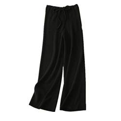 Damen Kaschmir Pants - Fashion Wide Leg Pants Knit Pants (Schwarz, Medium) von Wenwenma