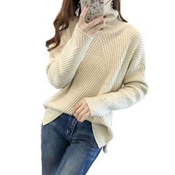 Wenwenma Damen Kaschmir Pullover - Lässige Gestrickte Langarm-Pullover - Rollkragenpullover (Beige, Large) von Wenwenma