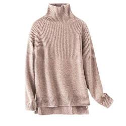 Wenwenma Damen Kaschmir Pullover Rollkragen Pullover unregelmäßig Länge Pullover (Kamel, Large) von Wenwenma