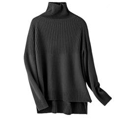 Wenwenma Damen Kaschmir Pullover Rollkragen Pullover unregelmäßig Länge Pullover (Schwarz, Large) von Wenwenma