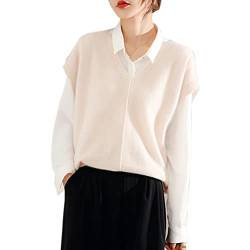 Wenwenma Damen Kaschmir Pullunder Mode V-Ausschnitt Pullunder Ärmelloser Pullover (Beige, XL) von Wenwenma