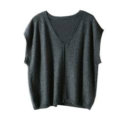 Wenwenma Damen Kaschmir Pullunder Mode V-Ausschnitt Pullunder Ärmelloser Pullover (Dunkelgrau, L) von Wenwenma