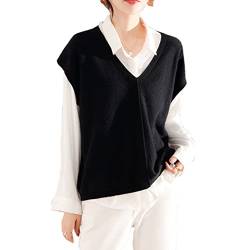 Wenwenma Damen Kaschmir Pullunder Mode V-Ausschnitt Pullunder Ärmelloser Pullover (Schwarz, L) von Wenwenma