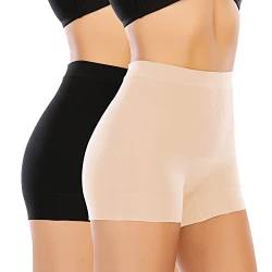 Nahtlose Shapewear Shorts für Damen Bauchkontrolle Höschen Shaping Unterwäsche Slimming Boxershorts, #1 Schwarz + Beige (Lichtsteuerung), 42 von Werena