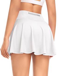 Plissierter Tennisrock für Damen mit Shorts, Golf-Skort mit Taschen, hohe Taille, athletischer Sport, Minirock, weiß, 34 von Werena