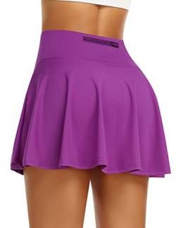 Plissierter Tennisrock für Damen mit Shorts, athletischer Golf-Skorts mit Taschen, hohe Taille, Workout, Laufröcke, Violett, X-Groß von Werena