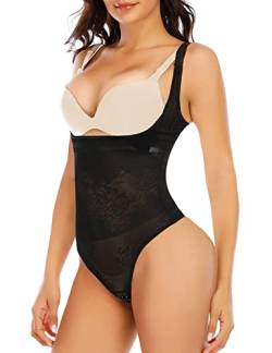 Tanga Shapewear Body für Frauen Bauchkontrolle Body Shaper Offene Brust Shaping Bodysuits, Schwarz-glatt, 46 von Werena