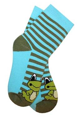 Weri Spezials Baby und Kinder Frotee Socken Thermo Socken Plüsch Socken für Jungen und Mädchen - mit verschiedenen Muster-und Farbvariationen. (23-26, Blau-Grün Frosch) von Weri Spezials