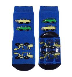 Weri Spezials Baby und Kinder Stopper Socken für Jungen Baumwolle Voll ABS Socken Antirutschsohle (23-26, Royalblau Autos) von Weri Spezials