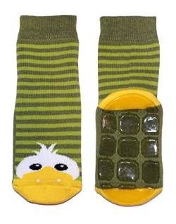 Weri Spezials Baby und Kinder Voll-ABS Voll-Frottee Anti-Rutsch Socken für Jungen und Mädchen mit Ente in verschiedenen Motive- und Farbvariationen. (19-22, Grün) von Weri Spezials
