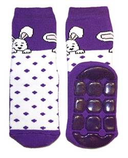 Weri Spezials Baby und Kinder Voll Frotee Anti-Rutsch Stopper Socken für Jungen Hasen Muster (27-30, Violett Hase-Punkte) von Weri Spezials