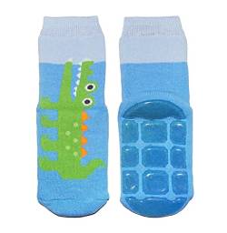 Weri Spezials Baby und Kinder Voll Frottee Anti-Rutsch Stopper Socken für Jungen Baumwolle Ferne Reise (31-34, Mittelblau Krokodil) von Weri Spezials