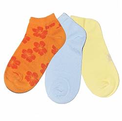 Weri Spezials Damen Sneaker Socken für Damen Baumwolle in 3er Pack Sets mehrere Blumen Design und Uni Glatt (35-38, Mandarine Hawaii Blumen 3er) von Weri Spezials