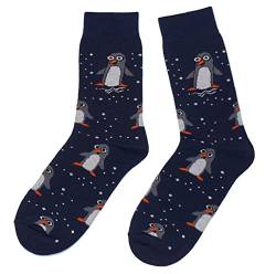 Weri Spezials Herren Weihnachtssocken aus Baumwolle - Bunte Socken mit Weihnachtsmotiven, lustige Weihnachten Geschenke (Marine Pinguine, 43-46) von Weri Spezials