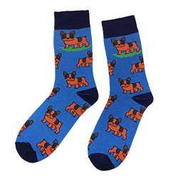 Weri Spezials Herrensocken Business Casual Funny Socken in modischen lustigen Muster- und Farbvariationen mit hohem Baumwollanteil. (43-46, Kornblau Fr. Bulldogge) von Weri Spezials