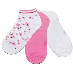 Weri Spezials Kinder Sneaker Socken für Mädchen Baumwolle in 3er Pack Sets mehrere Blumen Design und Uni Glatt (31-34, Weiß+Rosa Blümchen 3er) von Weri Spezials