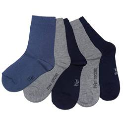 Weri Spezials Kinder Socken für Jungen Baumwolle in 5er Pack Sets farbige Design und Uni Glatt (35-38, Jeans+Grau..Uni 5er) von Weri Spezials