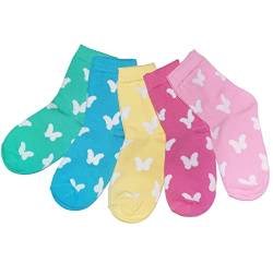 Weri Spezials Kinder Socken für Mädchen Baumwolle in 5er Pack Sets farbige Design und Uni Glatt (31-34, Schmetterlinge 5er) von Weri Spezials