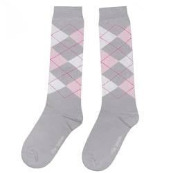 Weri Spezials Unisex Kniestrümpfe aus Baumwolle Argyle Rombe Muster Reitsocken (as3, numeric, numeric_39, numeric_42, regular, Grau+Rosa, 39-42) von Weri Spezials