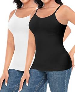 Shapewear Camisole Tank Tops für Frauen Bauchkontrolle Weste Kompression Cami Slimming Body Shaper Verstellbarer Träger Camisole mit integriertem BH, #2 Schwarz + Weiß, 48 von Werkiss