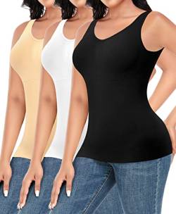 Shapewear Tank Tops für Frauen Taille Kontrolle Weste Bauchkontrolle Camisole Kompression Cami Top Schlankheits Body Shaper, #3 Schwarz+Beige+Weiß, 48 von Werkiss