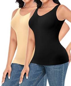 Shapewear Tank Tops für Frauen Taillen-Kontrolle Weste Bauchkontrolle Camisole Kompression Cami Top Slimming Body Shaper, #2 Black+beige, 50 von Werkiss
