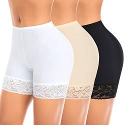 Werkiss Anti-Scheuer-Shorts für Damen, Chub-Rub-Shorts, Spitze, lange Slips, für unter Kleidern, Röcken, #3 Nude + Weiß + Schwarz (kurze Spitze), 50 von Werkiss