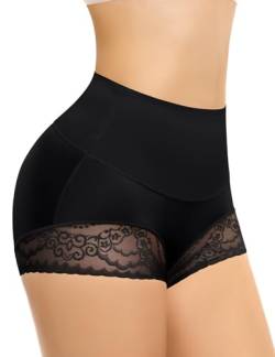 Werkiss Damen Shapewear Bauchweg Unterhose Hoher Taille Spitze Miederhose Bauch Weg Unterwäsche Bauchkontrolle Miederpant Figurenformend Miederslips Body Shaper(#1 Schwarz-Mitte Taille, 2XL) von Werkiss