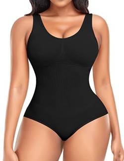 Werkiss Shapewear Body für Frauen Bauchkontrolle Body Shaper Sculpting Bodysuit Slimming Leotard Jumpsuit Tops Verstellbare Träger, #2 schwarze, breite Riemen, 46 von Werkiss